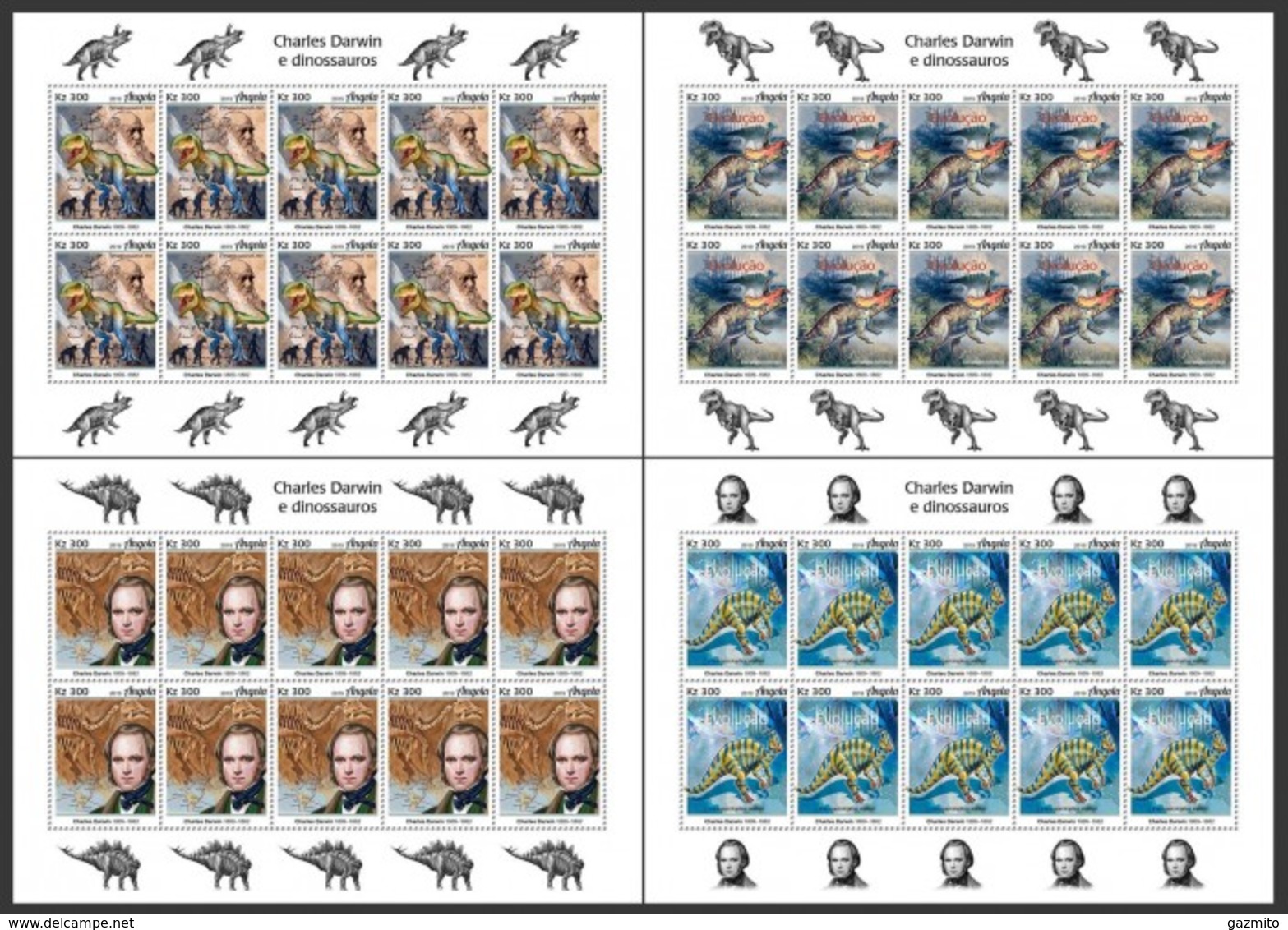 Angola 2019, Darwin And Dinosaurus, 4sheetlet - Altri & Non Classificati