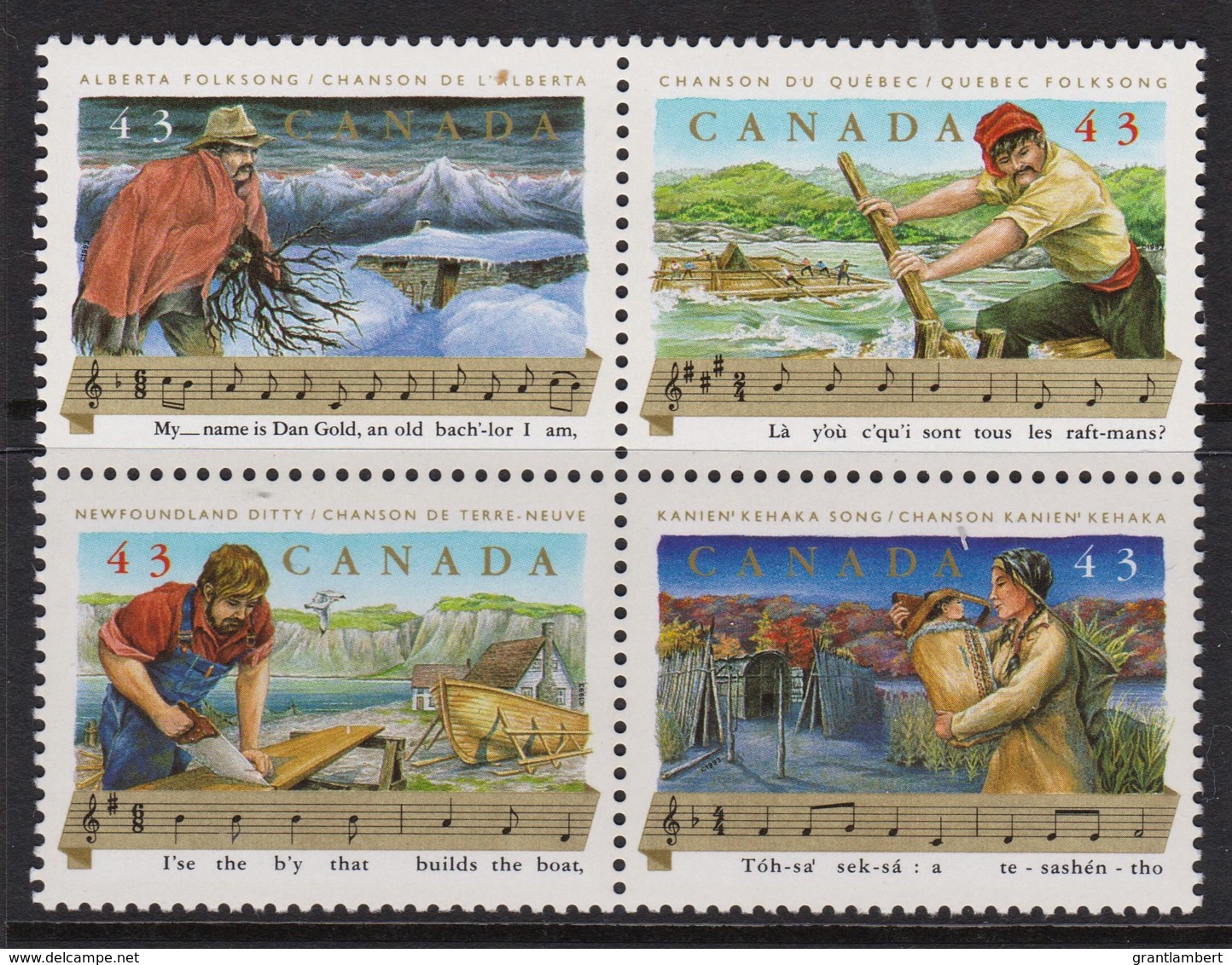 Canada 1993 Folk Songs Set As Block Of 4 MNH - Unused Stamps