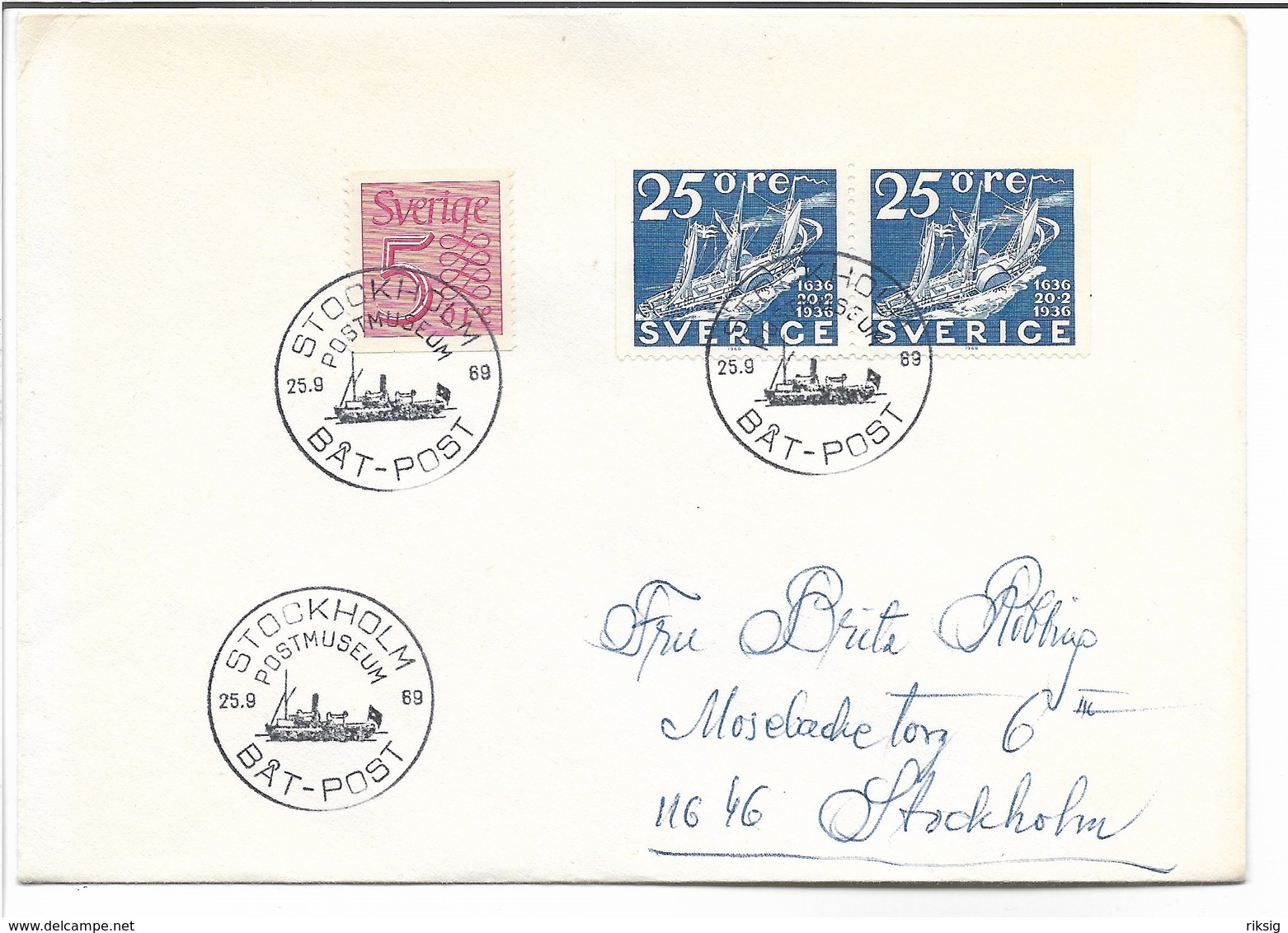 Postmark - Båt-Post -  Shipmail.  Stockholm Postmuseum.  Cover Sweden. H-606 - Post