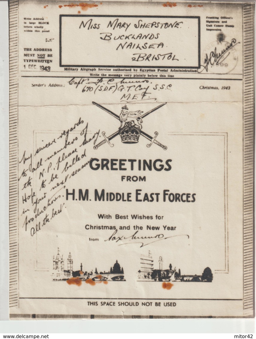 3-Airgraf Illustrato Natale -Militaria 2^Guerra-v.1-12-1943 Da M.E.F. A Bristol-Stati Uniti - Militaria