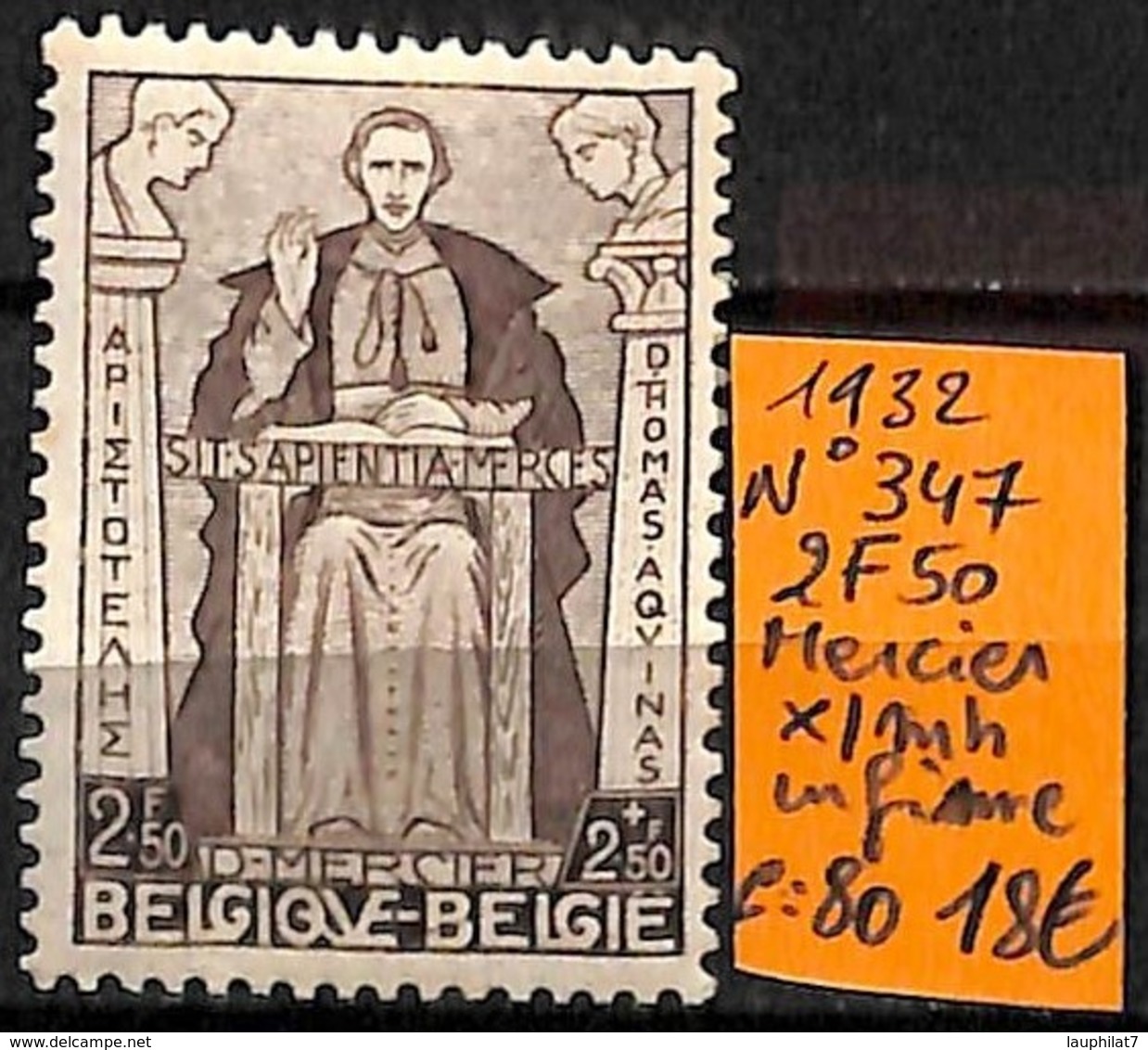 [831418]TB//*/Mh-c:80e-Belgique 1932 - N° 347, 2f50, Mercier */mh Infime - Unused Stamps