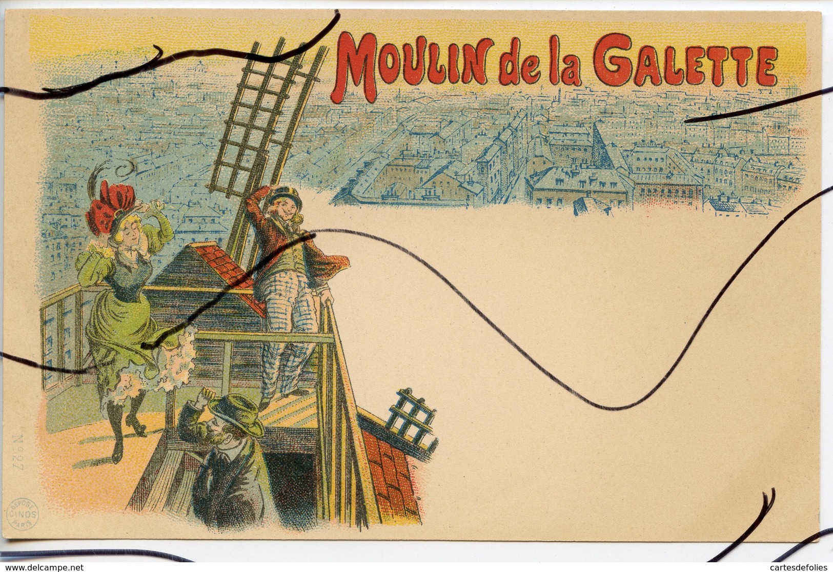 CPA .MOULIN DE LA GALETTE. Collection CINOS ILLUSTRATEUR. Femme Et Hommes Sur Le Toit Du Moulin - Autres & Non Classés