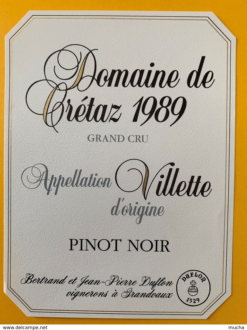 10821 - Pinot Noir 1989 Domaine De La Crétaz Villette Suisse - Autres & Non Classés