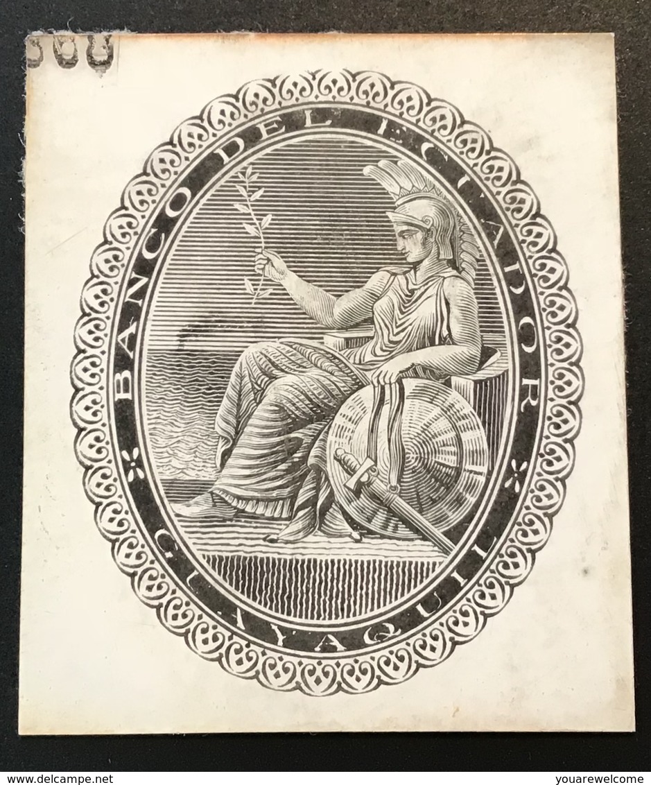 BANCO DEL ECUADOR GUAYAQUIL ~ 1870 De La Rue Essay For Banknote Minerva ? God Mythology (paper Money, Billet De Banque - Ecuador