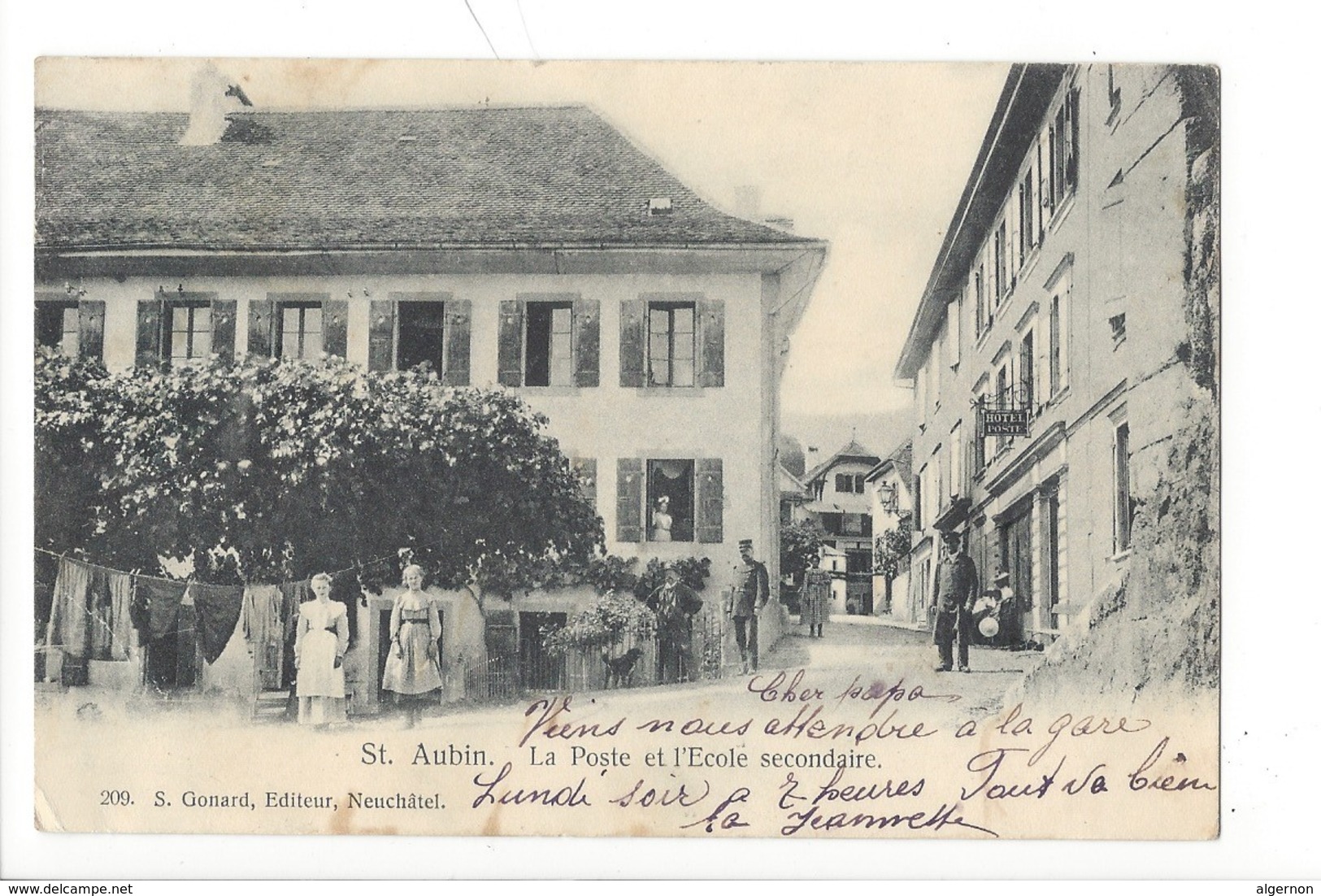 23043 - St-Aubin La Poste Et L'Ecole Secondaire + Cachet Bayards 1903 - Les Bayards