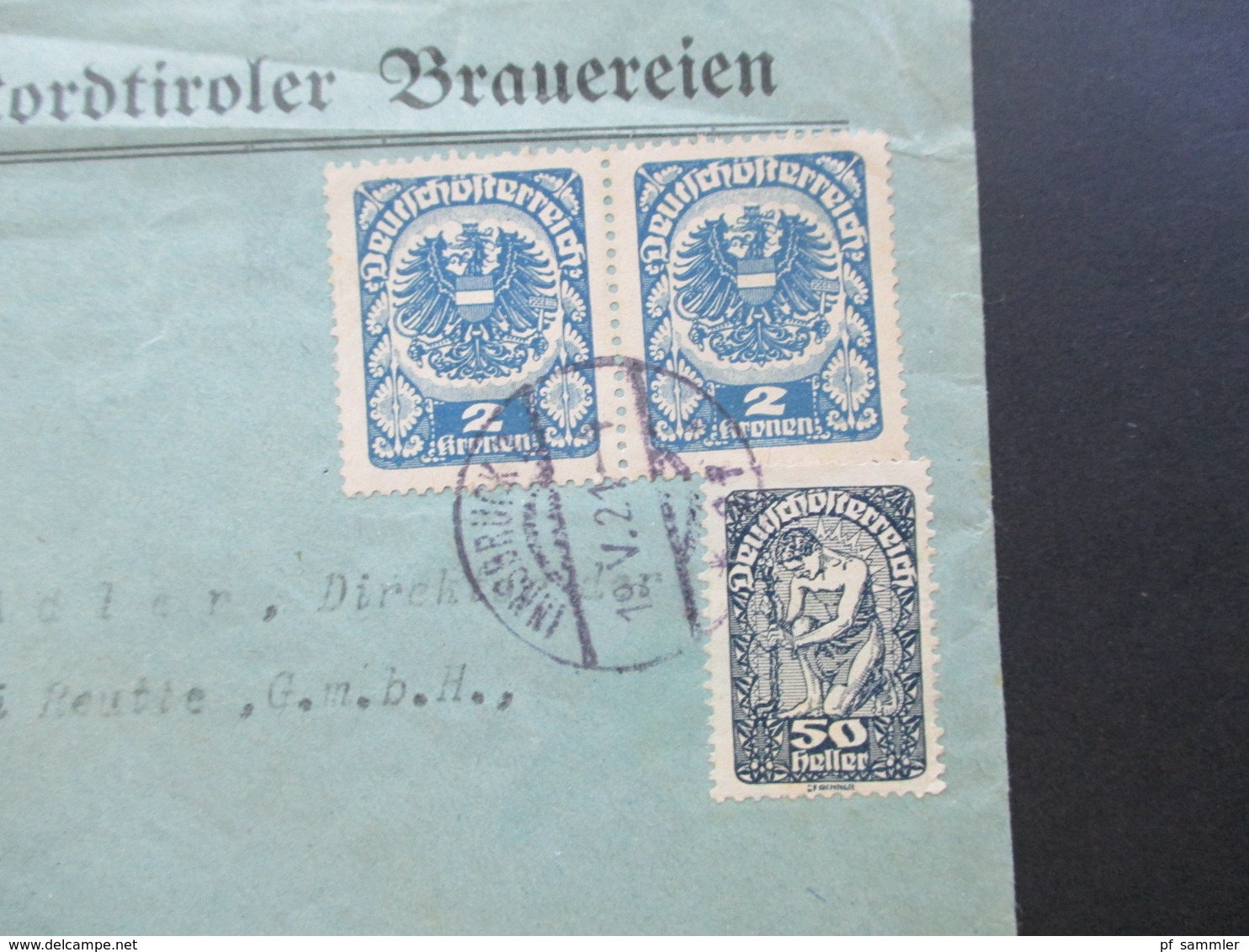 Österreich 1921 MiF Renner / Wappenzeichnung Verband Der Nordtiroler Brauereien Express Nach Reutte - Covers & Documents