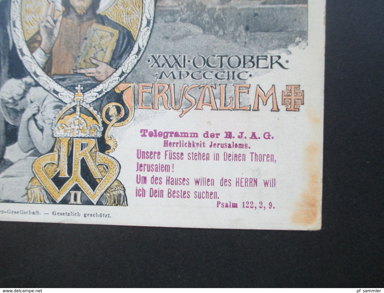 Österreich Levante 1898 Telegramm Der HJAG Herrlichkeit Jerusalems. Erste Internat. Ansichtskartengesellschaft Berlin - Levant Autrichien