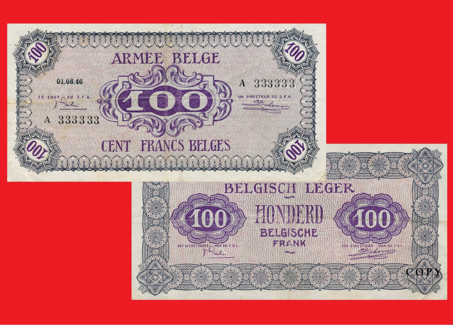 Belgium Armee Belge Military Money 100 Francs 1946 - Other & Unclassified