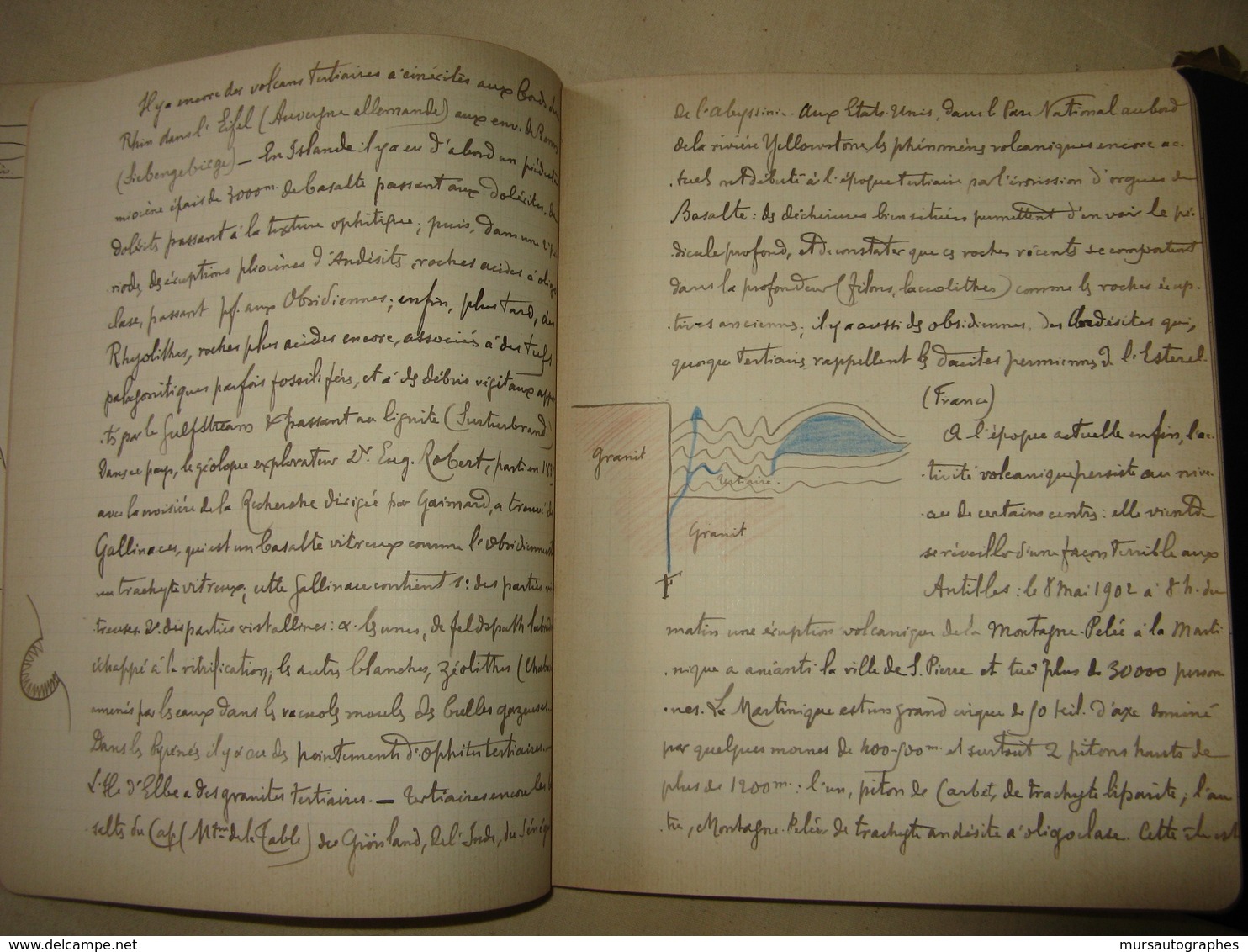 2 CAHIERS MANUSCRITS DE L'HISTORIEN ET MEDECIN PAUL DELAUNAY 1902-05 COURS GEOLOGIE STANISLAS MEUNIER + DESSINS - Autres & Non Classés