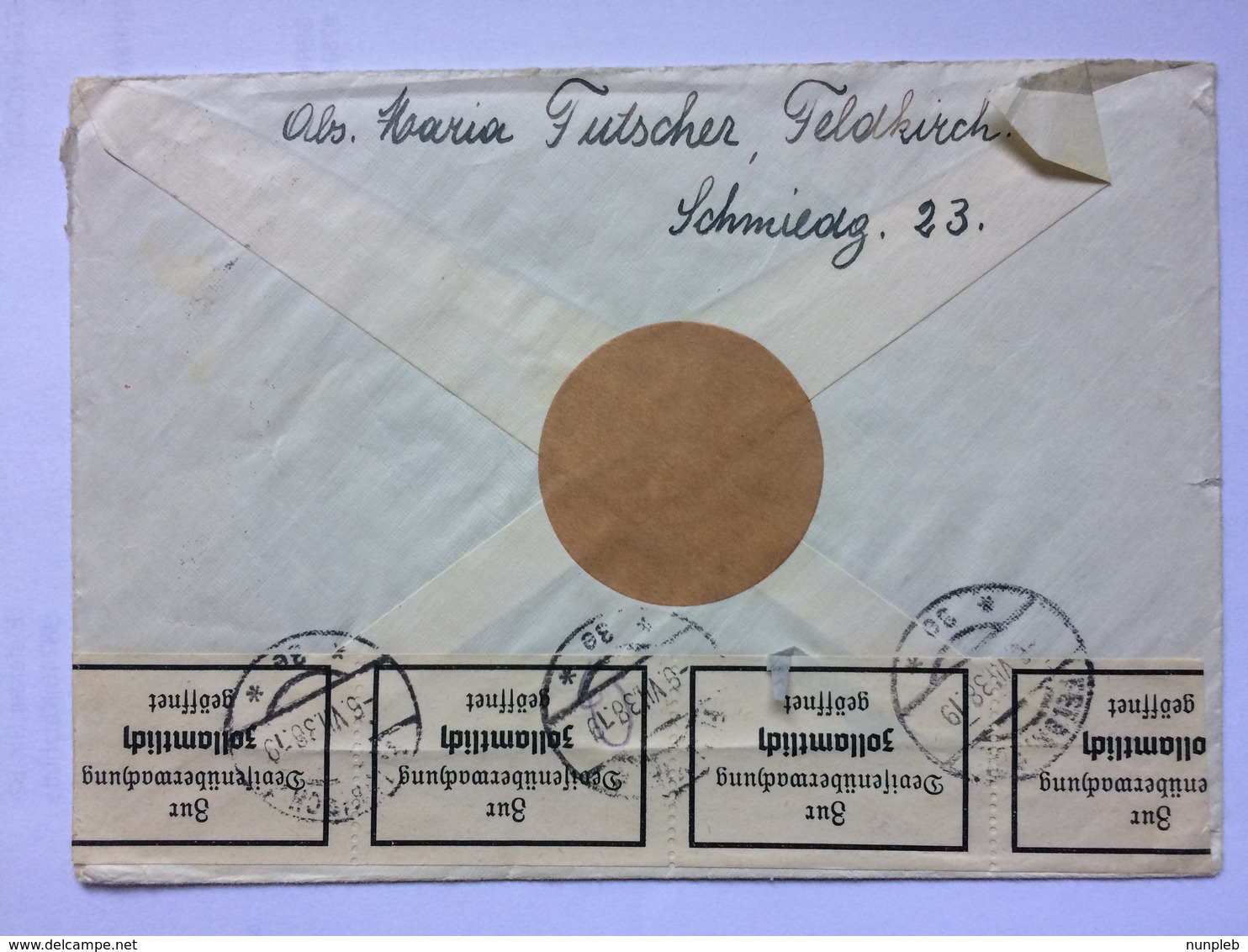 GERMANY 1939 Cover Feldkirch / Zurich Switzerland  `Besuchet Feldkirch Nofels Kurhaus Für Kneippkuren` / Censor Marks - Brieven En Documenten