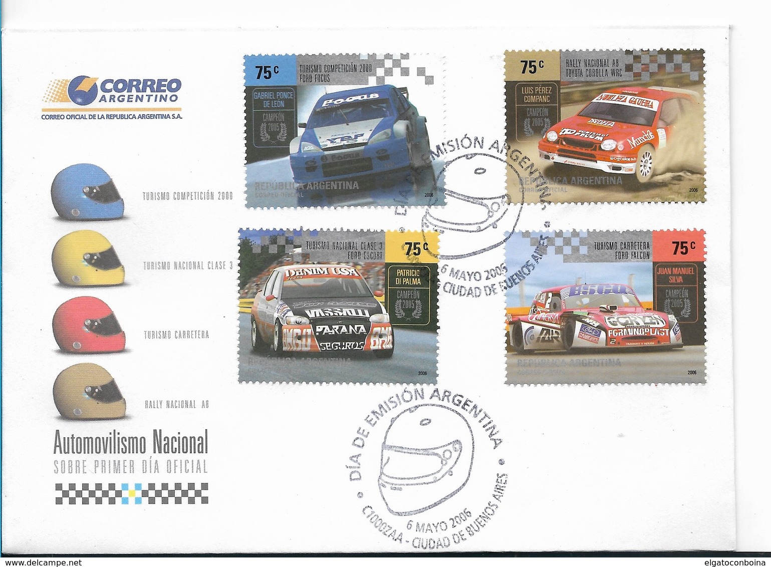 ARGENTINA 2006 NATIONAL MOTORING RACING CARS SPECIAL FDC SET OF 4 ON FDC VF! - FDC