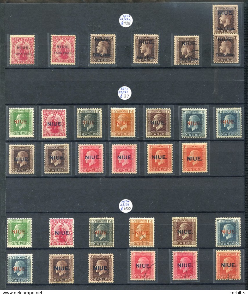 NIUE & AITUTAKI M & U Ranges On Black Stock Leaves From NIUE 1902-03 Surcharges ½d (4), 1d, 2½d (2), 1903 3d, 6d, 1s M,  - Autres & Non Classés