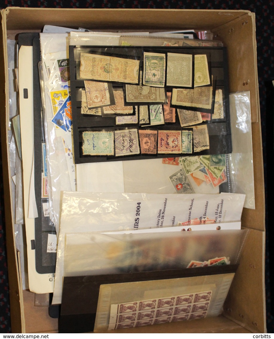 MISCELLANEOUS ACCUMULATION Of Collectors Remainders In A Box, Various In Packets, Stock Cards, On Leaves Etc. Incl. Brit - Autres & Non Classés