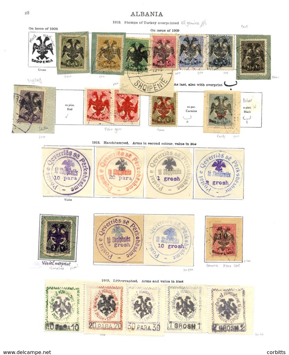 ALBANIA 1909-1934 M & U Collection Incl. 1913 Turkish Stamps Hand Stamped (14) Appear Genuine ( 5 With Certificates), 19 - Andere & Zonder Classificatie