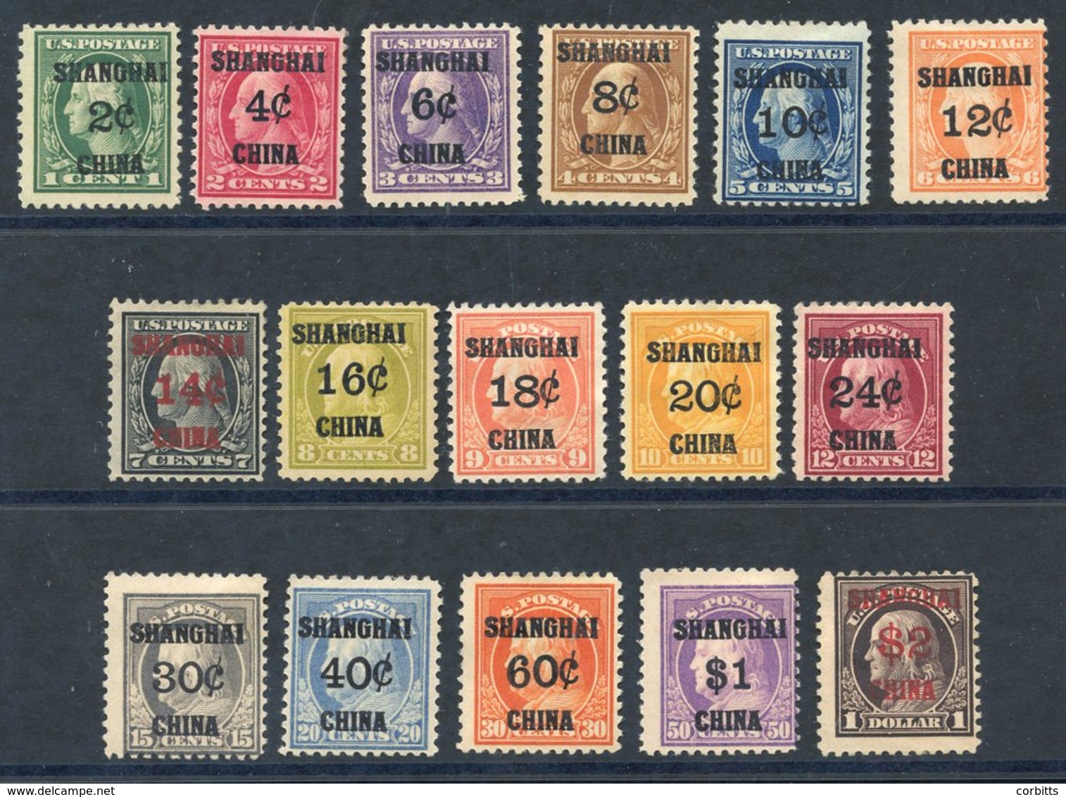 CHINA - UNITED STATES POSTAL AGENCY IN SHANGHAI 1919 Complete Set Of 16 Values M, Large Part O.g. SG. 1/16. Cat. £2250 - Otros & Sin Clasificación