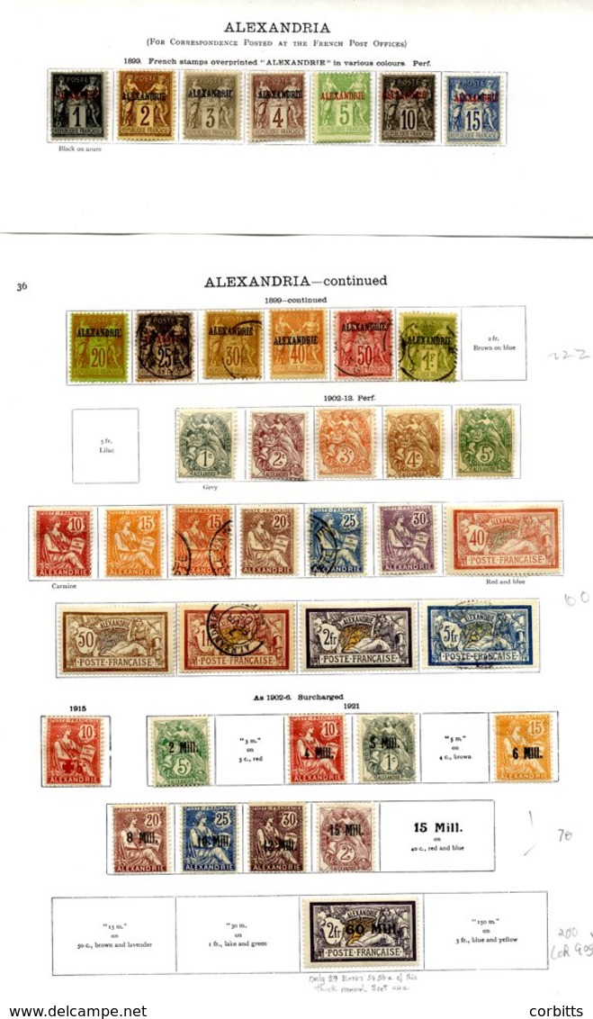 FRANCE (ALEXANDRIA) 1899-1928 Collection Incl. 1899 13 Values To 1f M Or U, 1902 To 5f, 1902-06 Surcharged 9 Values To 1 - Autres & Non Classés