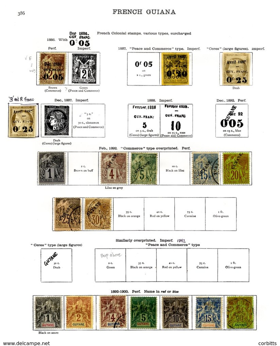 FRANCE (GUIANA) 1886-1933 Collection With Early Surcharges & Opts. Guyane Opt. Values To 30c, 1892 To 2f, 1904 To 5f, Su - Sonstige & Ohne Zuordnung