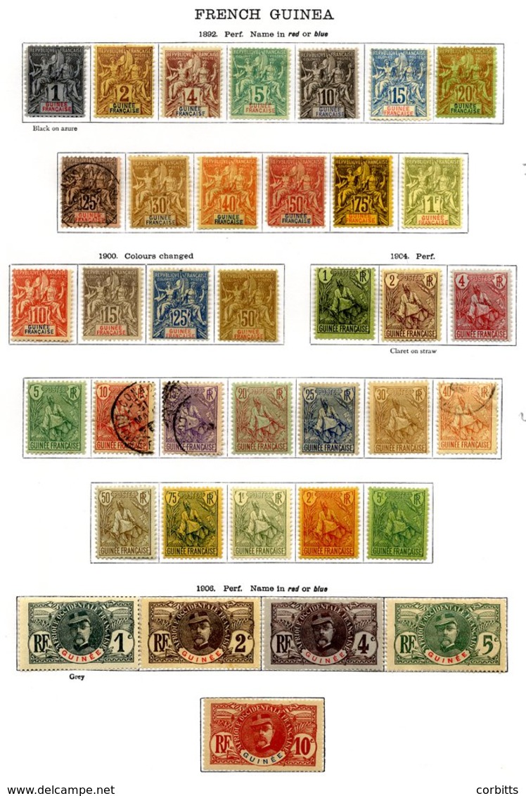 FRANCE (GUINEA) 1892-1931 Collection On Leaves Incl. 1892 To 1f, 1900 To 50c, 1904 To 5f, 1906 To 5f, Surcharges (15) &  - Autres & Non Classés