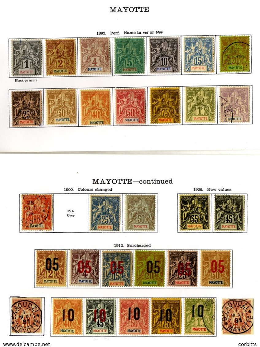 FRANCE (MAYOTTE) 1892-1900 Collection - 1892 To 5f (5f, 20c U), 1912 Range Of Surcharges, 1900 Colour Changes To 50c (ex - Sonstige & Ohne Zuordnung