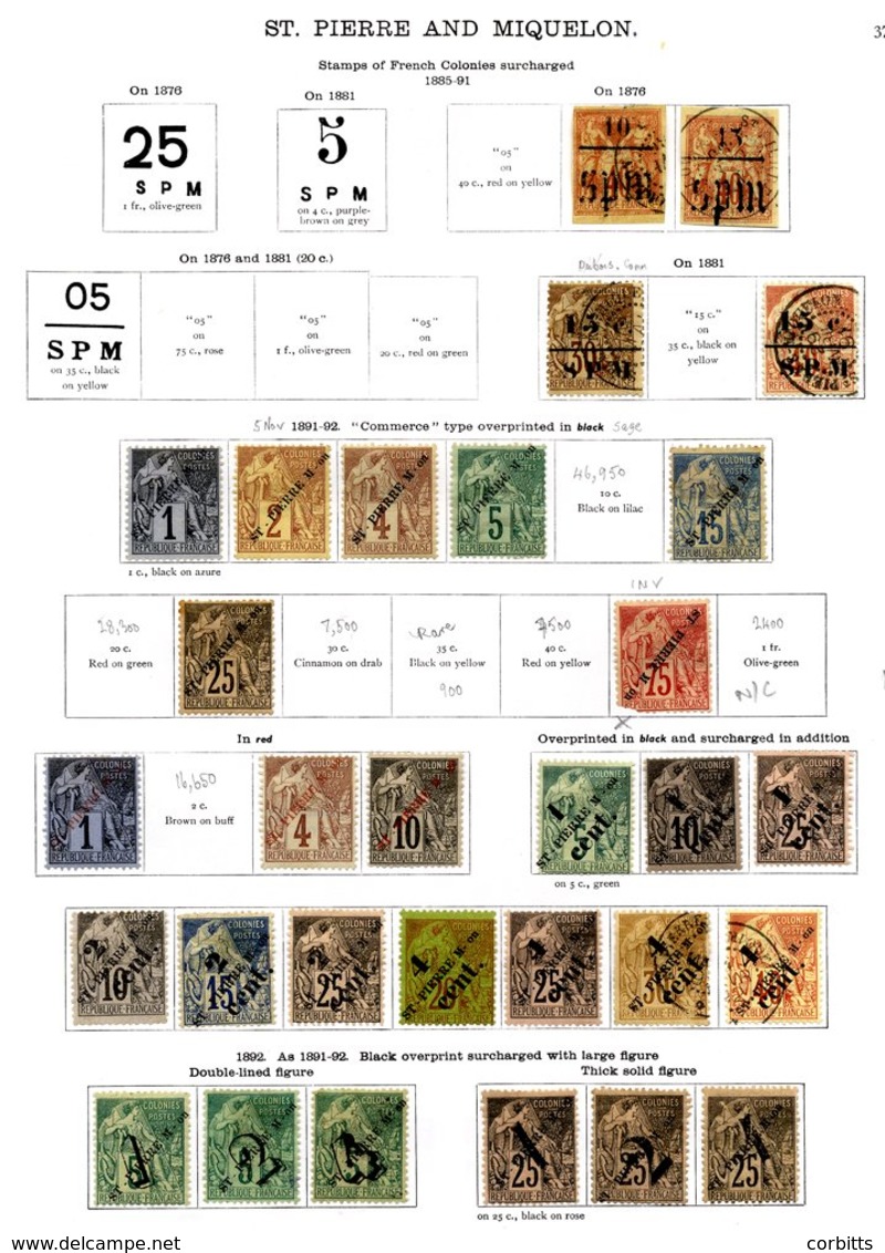 FRANCE (ST PIERRE ET MIQUELON) 1876-1934 Collection With Early Opts. 1891 6 Values To 25c, 1892 To 1f, 1900 New Colours, - Other & Unclassified
