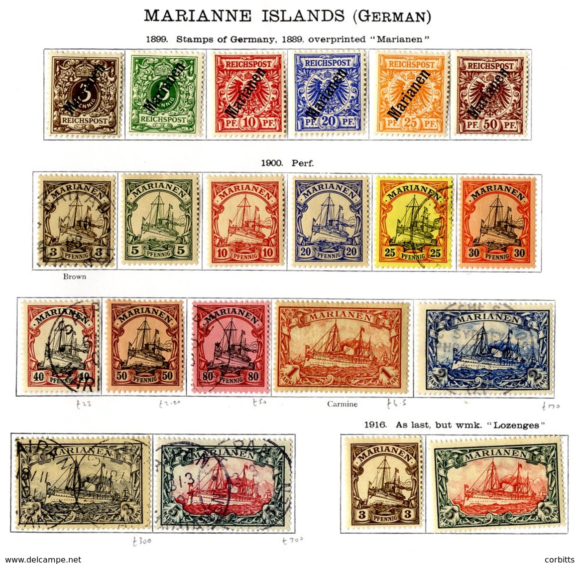 GERMAN COLONIES MARIANA IS. 1899-1900 Optd. Set M, 1901 No Wmk. Yacht Set Mixed M Or FU (mark Values Are FU) & 1916-19 L - Autres & Non Classés