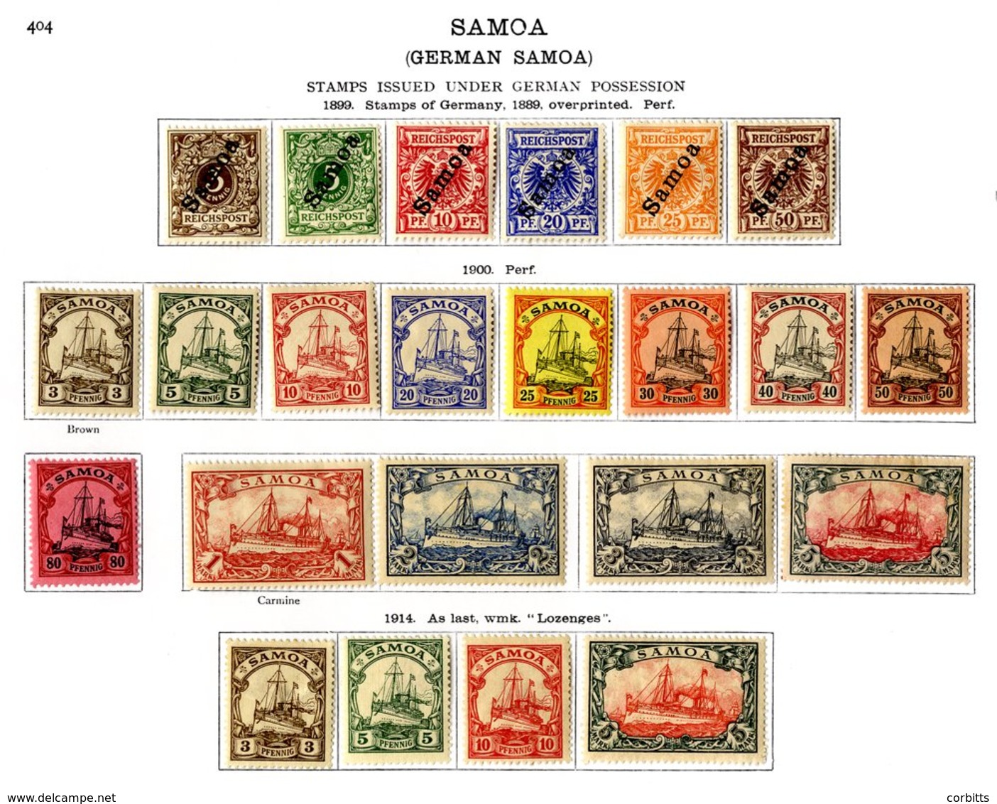 GERMAN COLONIES SAMOA 1900 Optd. Set M, 1900 No Wmk. Yacht Set M & 1914 Lozenges Set M. Cat. £460 (23) - Other & Unclassified