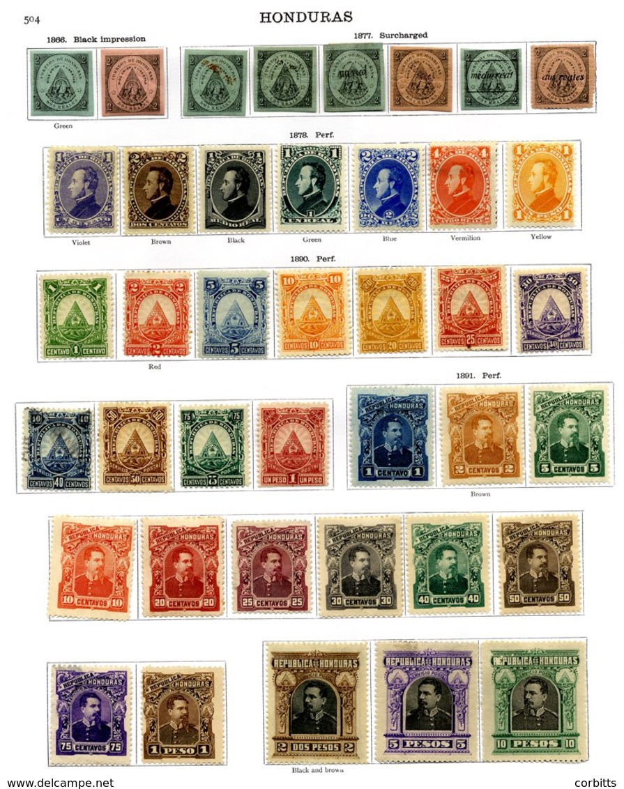 HONDURAS 1866-1935 Chiefly M Collection On Leaves From 1866 Imperfs. (2), 1877 Surcharge Imperfs. (6), 1878 Morazan Set  - Other & Unclassified