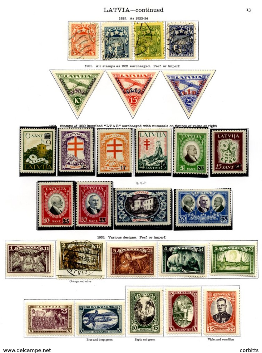 LATVIA Collection On Leaves 1918-33, Complete Collection Incl. Scarce Sets With 1932 Air Charity M, 1931 Anti TB M Etc.  - Autres & Non Classés