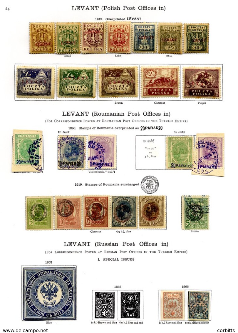 LEVANT M & U Collection Incl. Polish P.O's, 1919 Set M (tones), Romanian P.O's (11), Russian P.O's Incl. 1863 6k Blue M, - Otros & Sin Clasificación