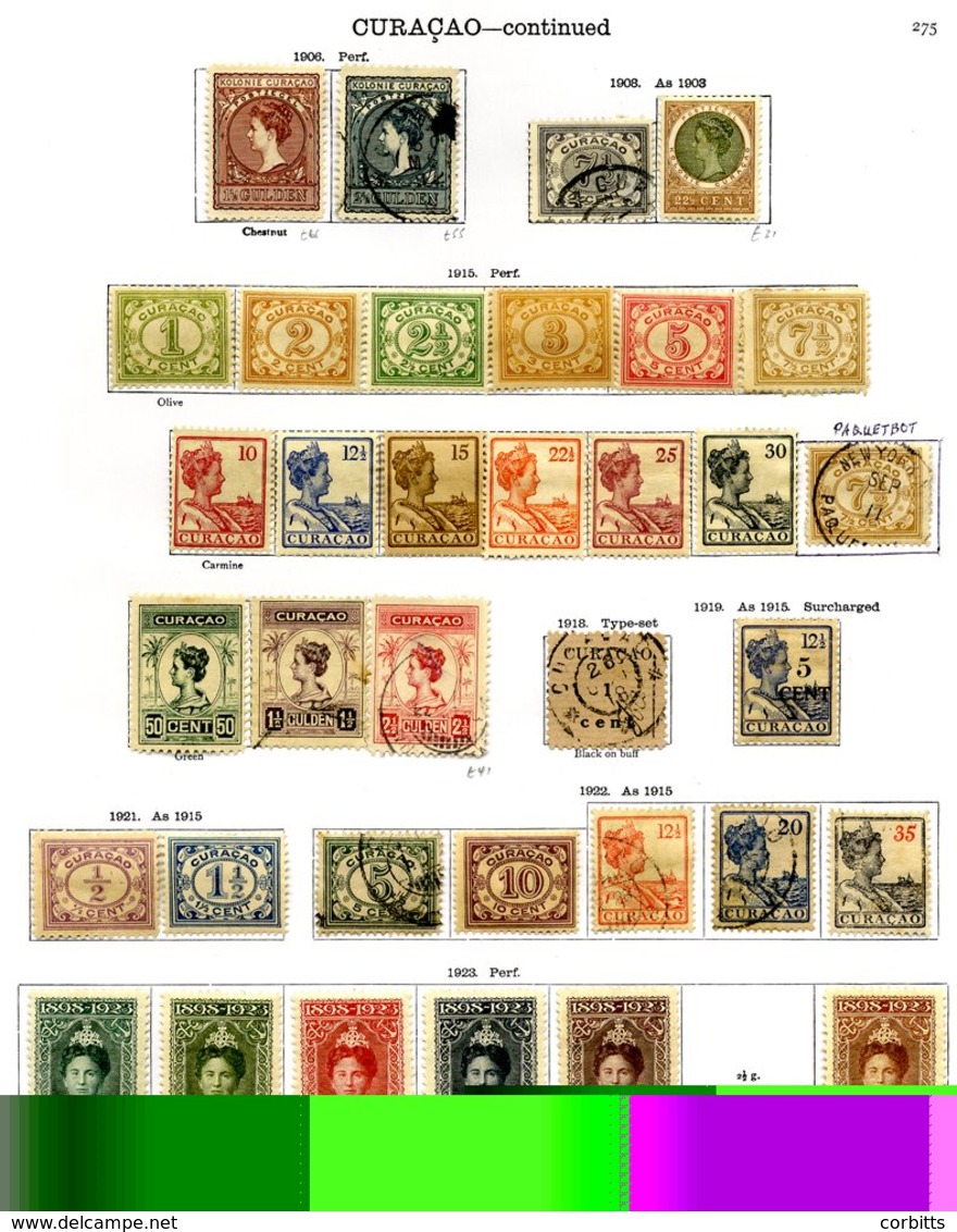 NETHERLANDS COLONIES CURACAO 1873-1934 M & U Fairly Complete Collection Incl. 1923 Jubilee 5g M, 1927 Unissued Marine In - Other & Unclassified