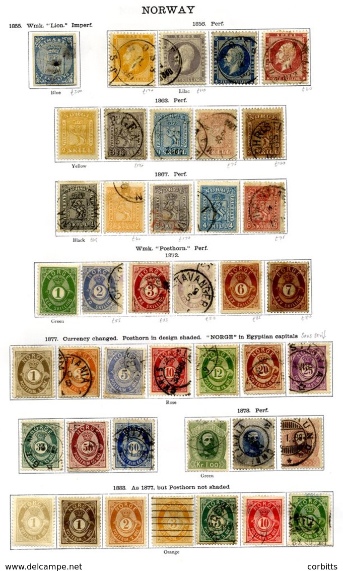 NORWAY 1855-1935 M & U Complete Collection Incl. 1855 4sk U, 1863-67 Coat Of Arms Values To 24sk, 1905 Surcharged Set FU - Other & Unclassified