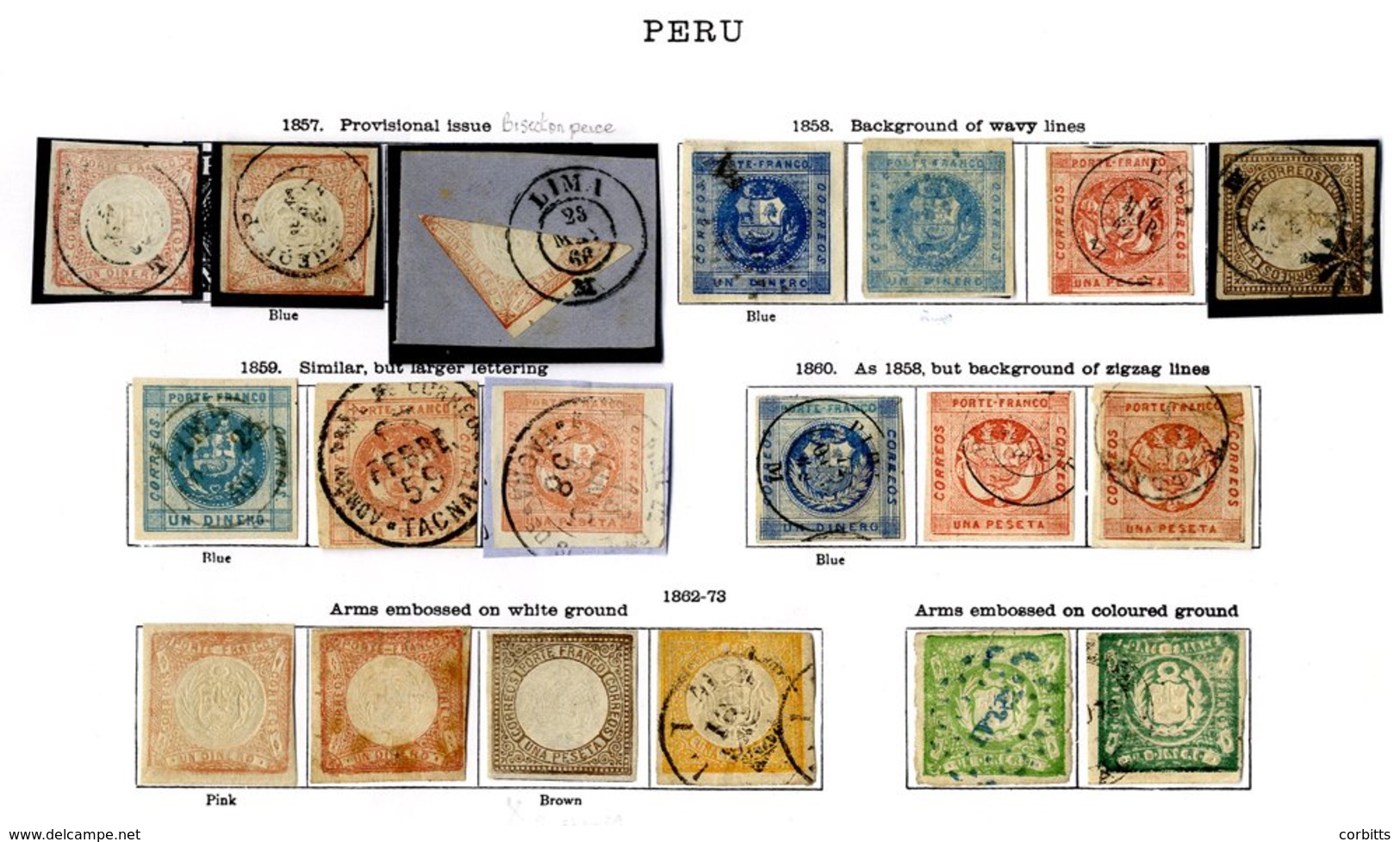 PERU 1858-1935 M & U Collection With Range Of Imperfs. Incl. 1d Pale Vermilion Bisected FU On Piece & 1871 Railway 5c (2 - Autres & Non Classés