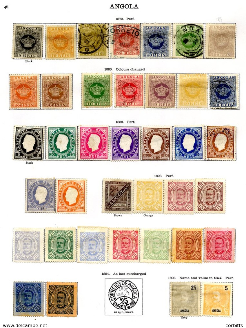 PORTUGAL (ANGOLA) 1870-1934 M & U Collection Incl. Crown Issue 1870 To 1885 Values To 50r Etc. Mostly U, 1886 To 300r (1 - Other & Unclassified