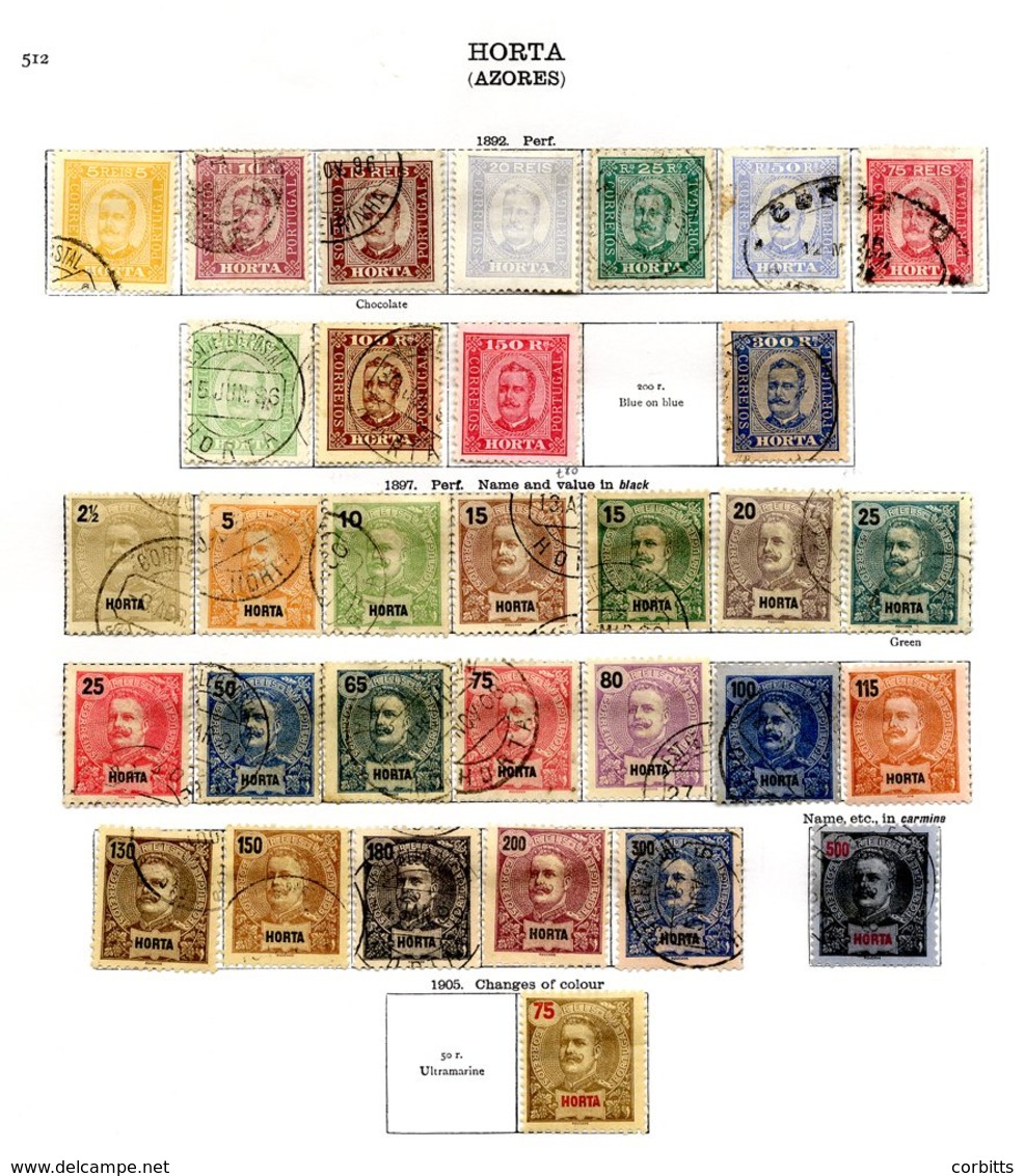 PORTUGUESE COLONIES HORTA 1892-1905 M & U From 1892 Values To 150r U, The 20r & 150r Are Unused & 300r U, 1897 To 500r U - Other & Unclassified