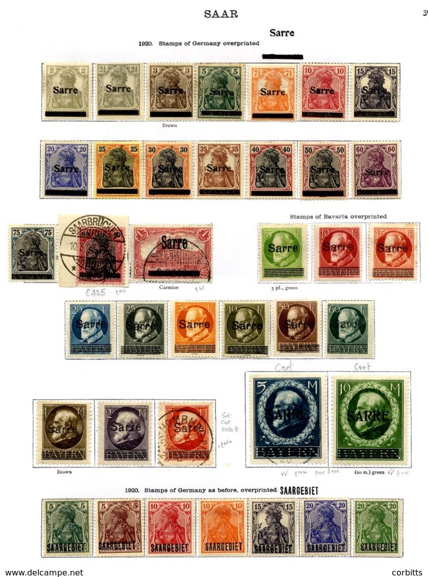 SAAR 1920-1934 Complete Either M Or FU Collection Loaded With Better Sets Incl. 1920 Set To 75pf M, 80pf VFU On Piece (C - Other & Unclassified