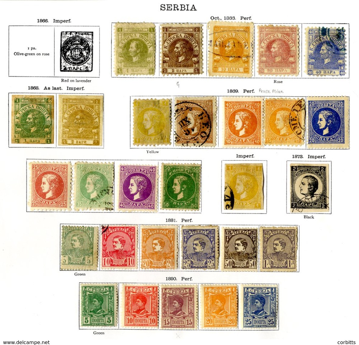 SERBIA 1866-1918 M & U Collection Incl. 1866-68 Prince Michael 10p U, 20p M, 40p U, 1869-80 Values To 50p M Or U, 1880 N - Sonstige & Ohne Zuordnung