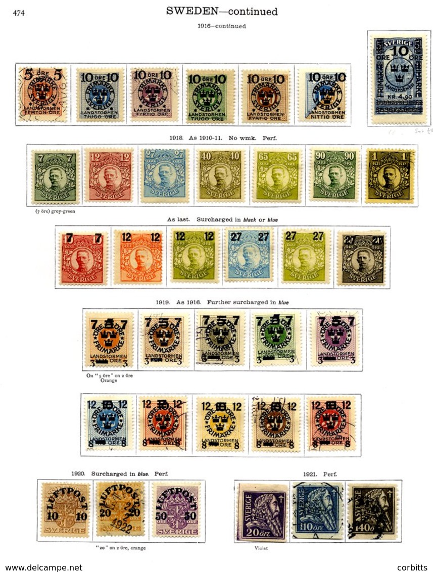 SWEDEN 1855-1936 M & U Collection Fairly Complete (only 2 Spaces) Incl. 1916 Surcharged Set (Cat. £400), 1924 Eighth Con - Autres & Non Classés