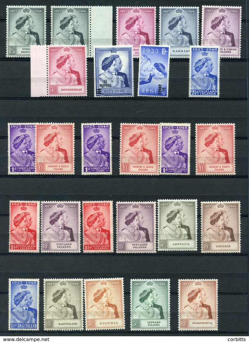 1948 Silver Wedding - Gilberts (3 Sets), Pitcairn (2 Sets), BPA In Eastern Arabia Set, Singles Of Top Values For Antigua - Other & Unclassified