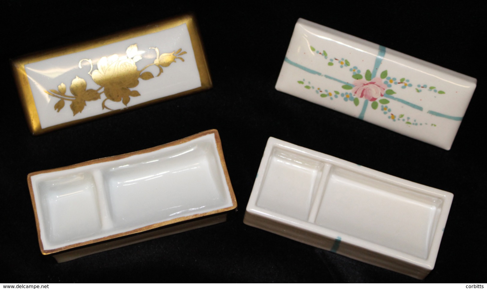 STAMP BOXES - Pair Of China Boxes With Fine Gilded Pattern Marked ORLIK - Germany Or Floral Patter With Beehive Mark, Bo - Sonstige & Ohne Zuordnung