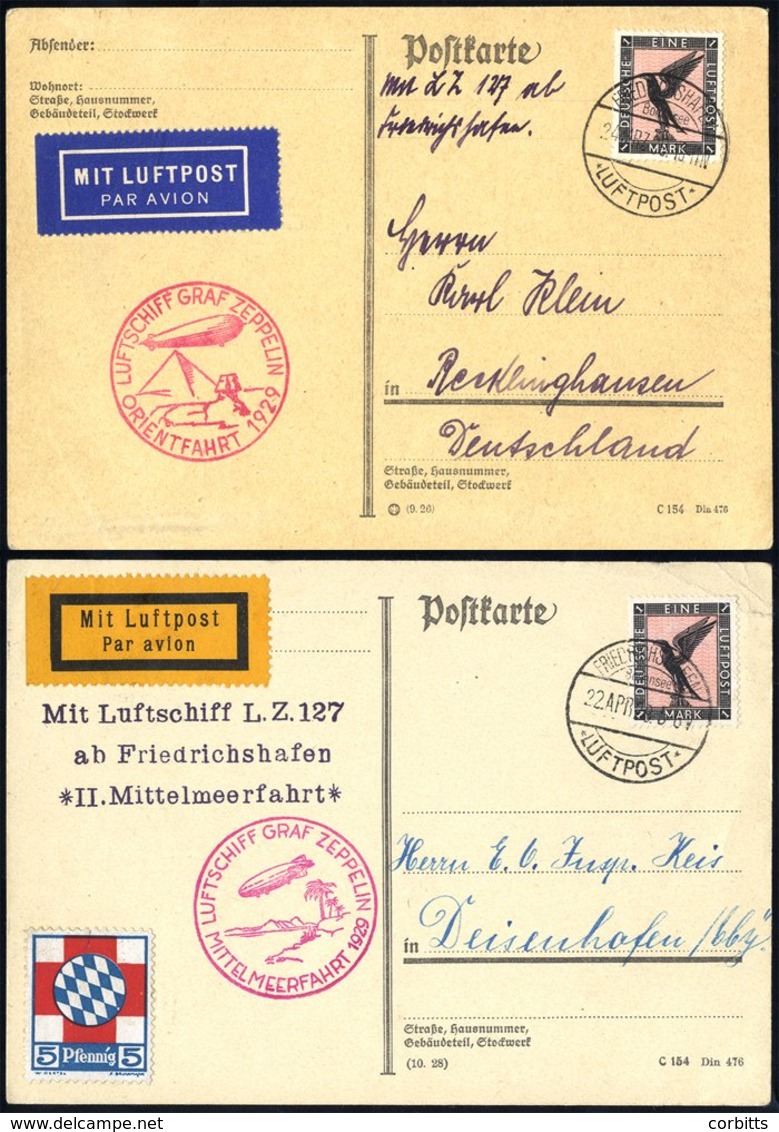 1929 Orient Flight Postcard To Recklinghausen, Franked 1mk 'Eagle' Tied Friedrichshafen Luftpost C.d.s, Bears Red Pyrami - Sonstige & Ohne Zuordnung