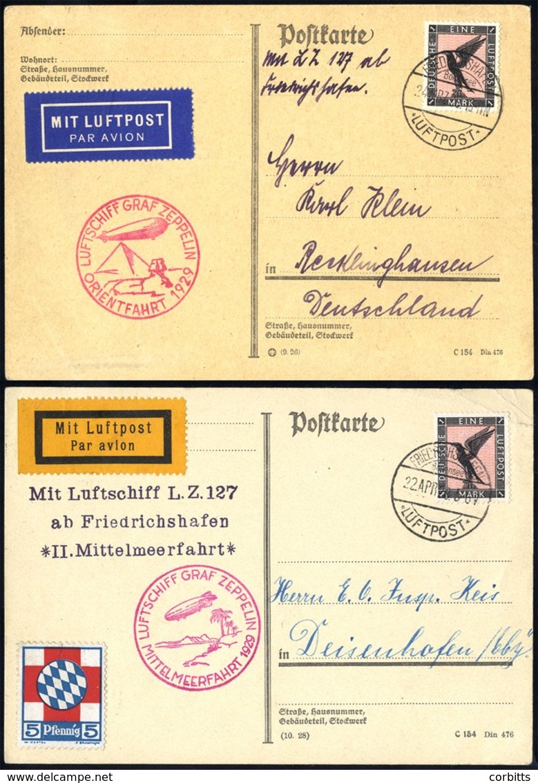 1929 Orient Flight Postcard To Recklinghausen, Franked 1mk 'Eagle' Tied Friedrichshafen Luftpost C.d.s, Bears Red Pyrami - Autres & Non Classés
