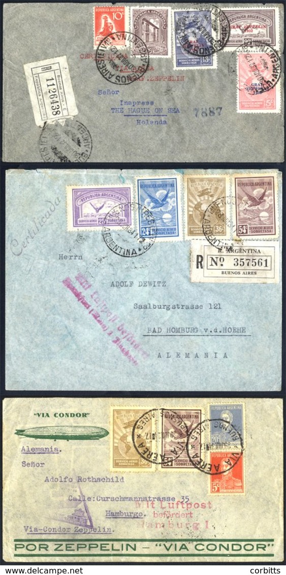 1934 Third South America Return Flight Argentine Acceptance Standard & Reg Envelopes To Hamburg, Franked Various Airmail - Otros & Sin Clasificación