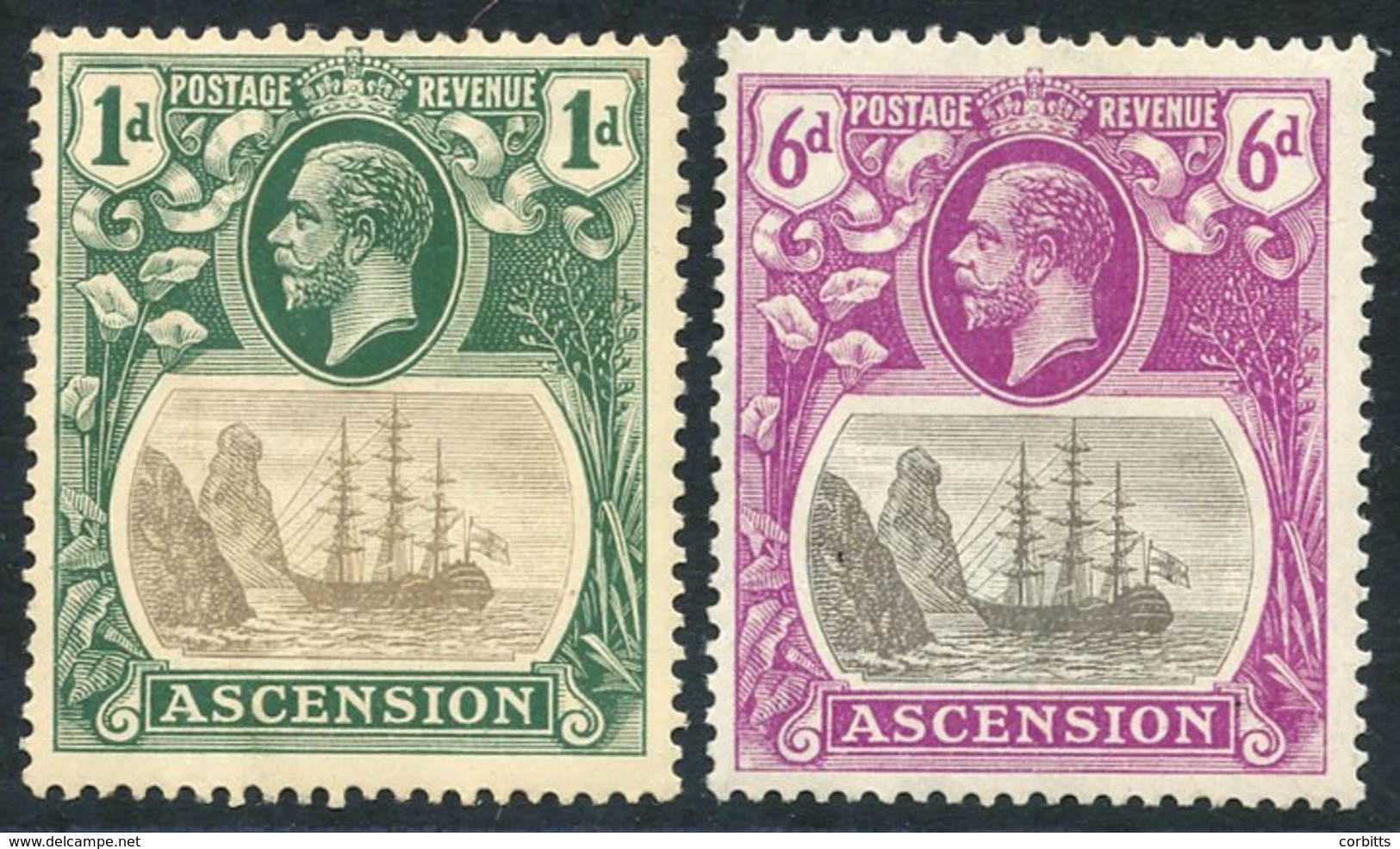 1924-33 1d & 6d Badge, M Both With 'broken Mainmast' Variety, Both With Crease, SG.11a & 16a. Good Appearance. (2) Cat.  - Otros & Sin Clasificación