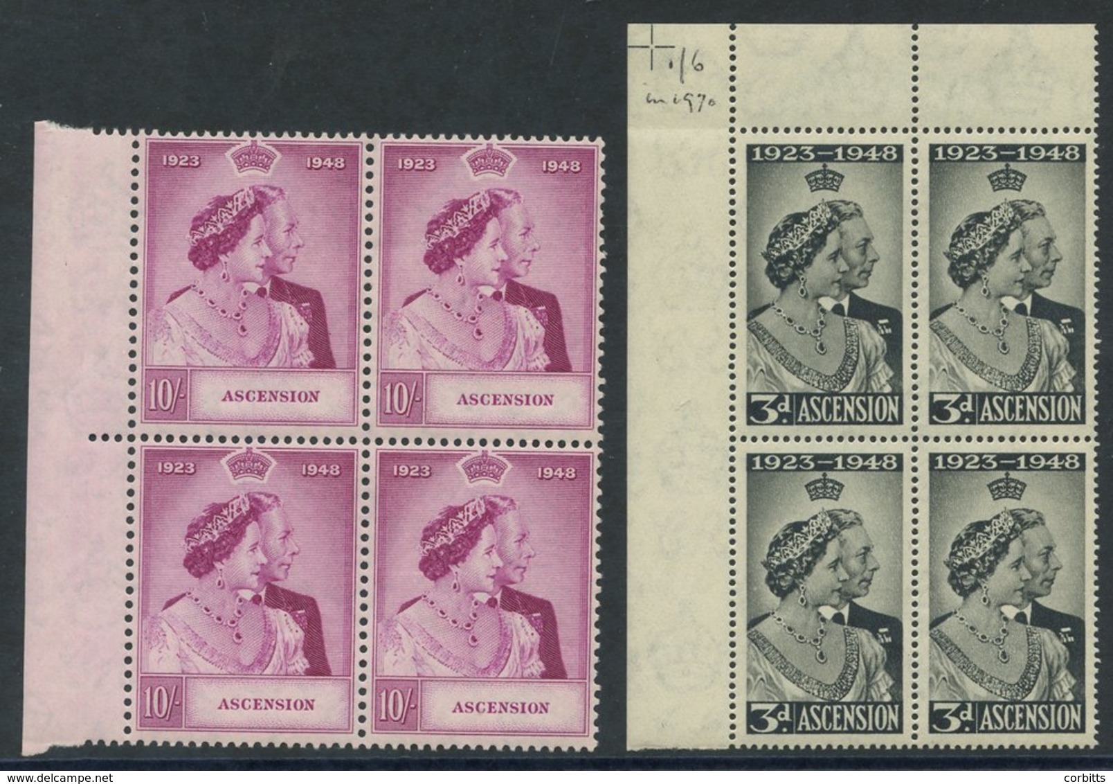 1948 Silver Wedding Set In UM Marginal Blocks Of Four,  Cat. £220+. (8) - Other & Unclassified