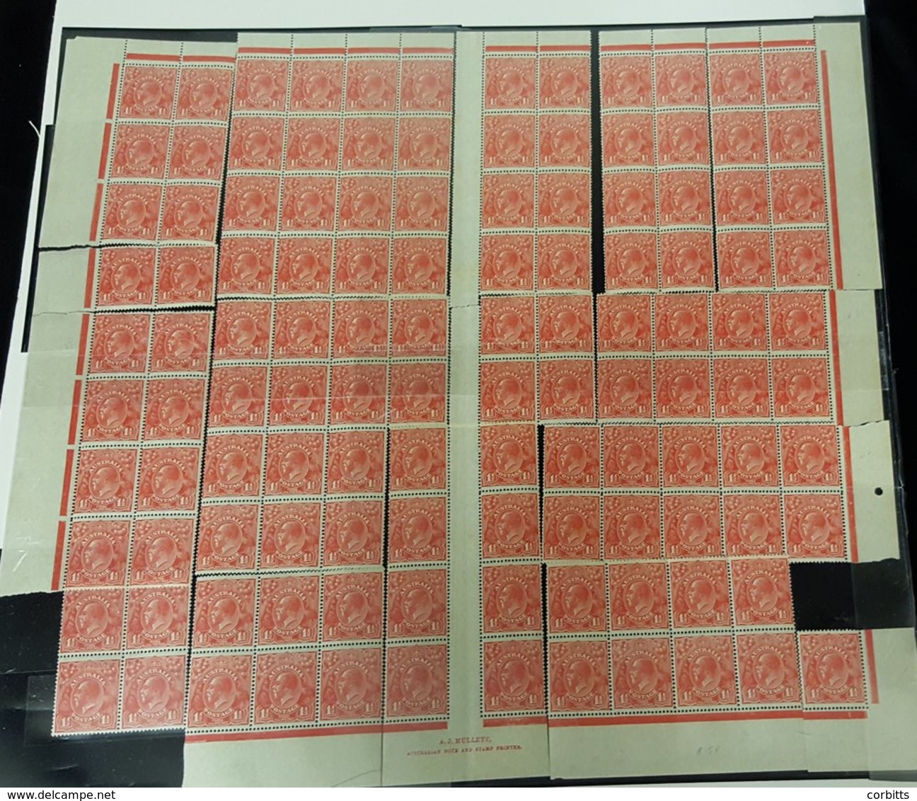 1926-30 Small Multiple Wmk P.14 1½d Red Pl.1a M Reconstruction (less 1 Stamp) Comprising Blocks Of Sixteen, Ten, Nine, E - Autres & Non Classés