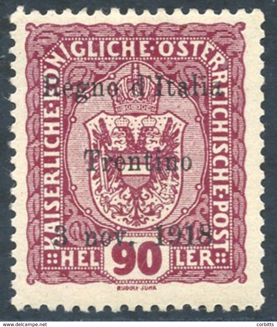 TERRITORIES ACQUIRED BY ITALY - TRENTINO 1918 Austria 90h Lake Imperial Arms Overprinted 'Regno D'Italia/Trentino/3 Nov. - Autres & Non Classés