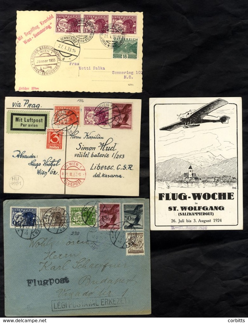 1924-33 Airmail Covers With 1933 Printed Postcard For Flight Week In St. Wolfgang, 1927 FF To Prague, Robert Kronfeld Gl - Sonstige & Ohne Zuordnung