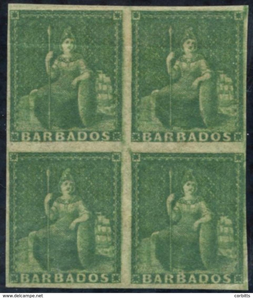 1861-70 ½d Grass-green Block Of Four Imperf, Close To Good Margins, Unused With Large Part O.g (a Little Browned As Usua - Sonstige & Ohne Zuordnung