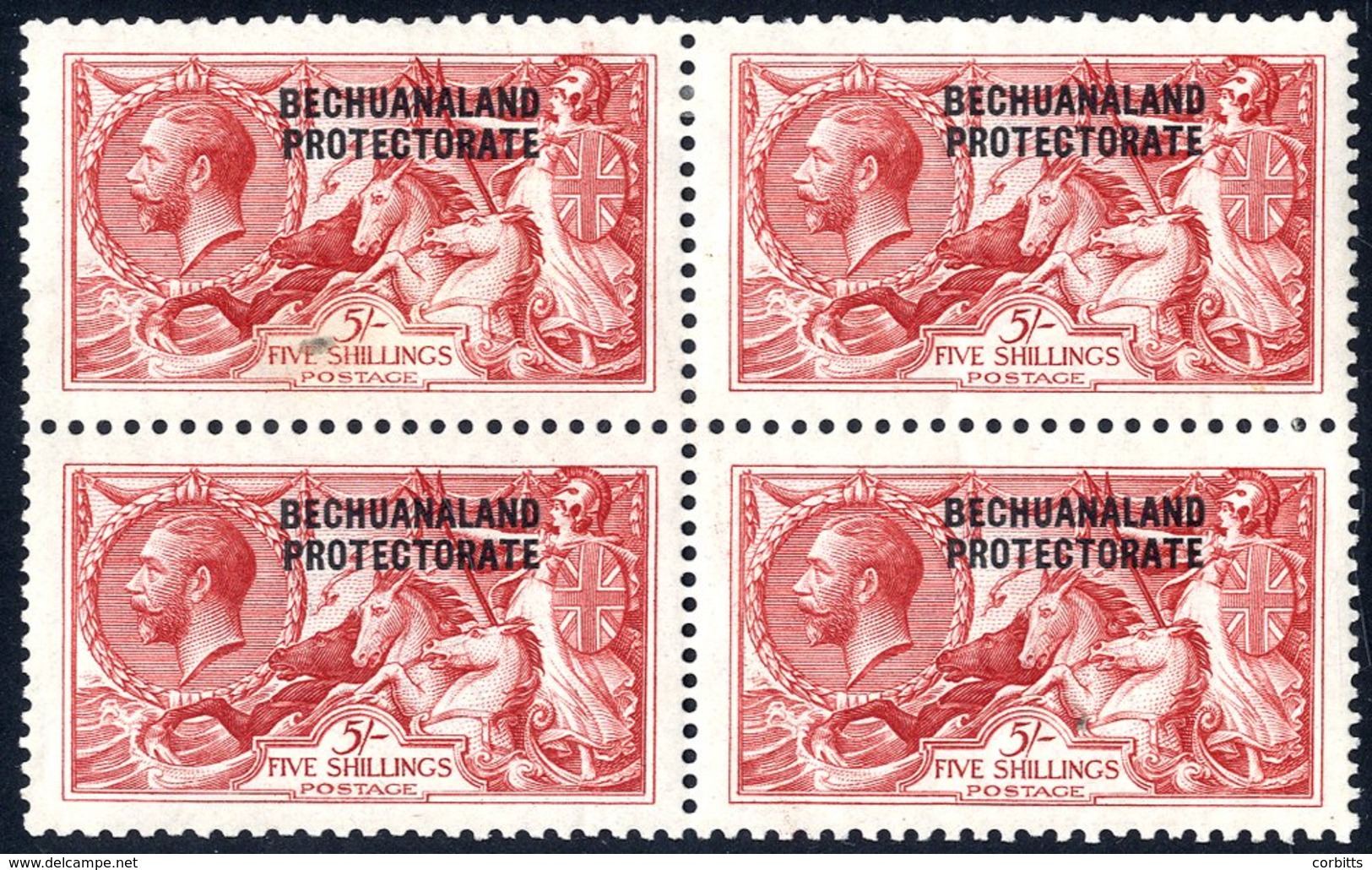 1914 Waterlow 5s Rose-carmine M Block Of Four, Minor Gum Bends, Few Short Perfs At Top, Upper Left Stamp Has Tiny Mark N - Other & Unclassified