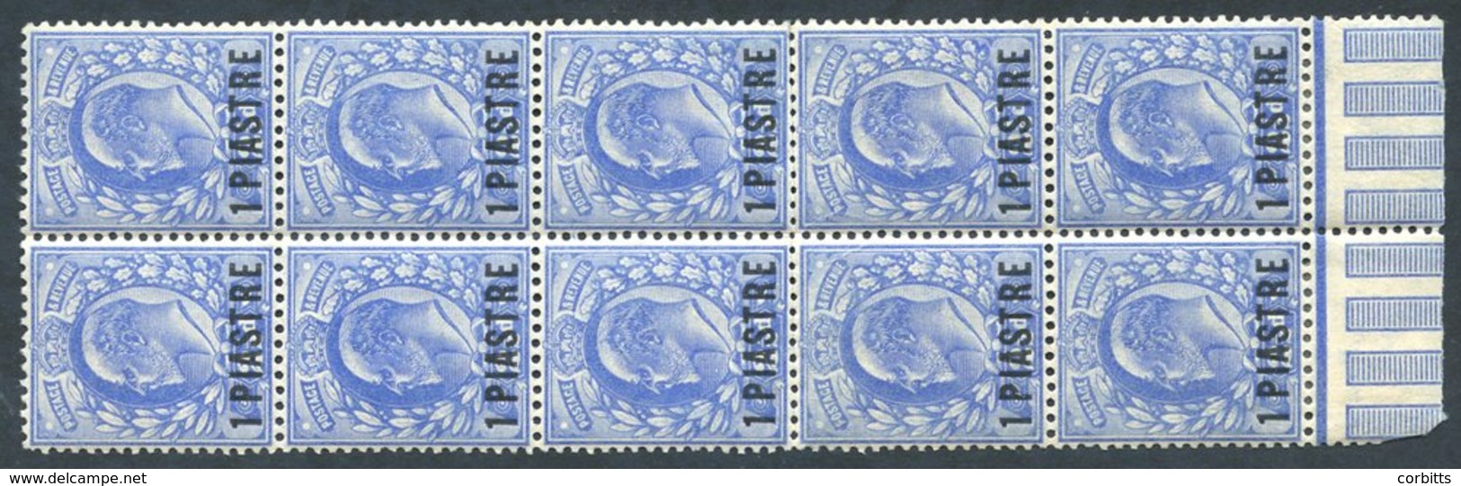 1911-13 1pi On 2½d Bright Blue Lower Marginal UM, Block Of 10, SG.25. Cat. £270+. (10), - Sonstige & Ohne Zuordnung